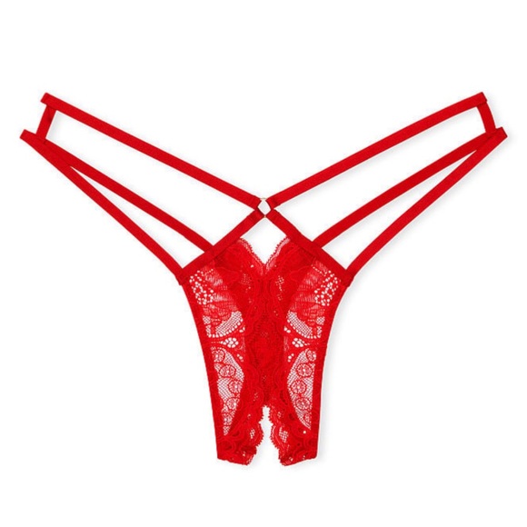 Victoria’s Secret VERY SEXY Strappy Lace Crotchless Thong Panty Small - Picture 1 of 3
